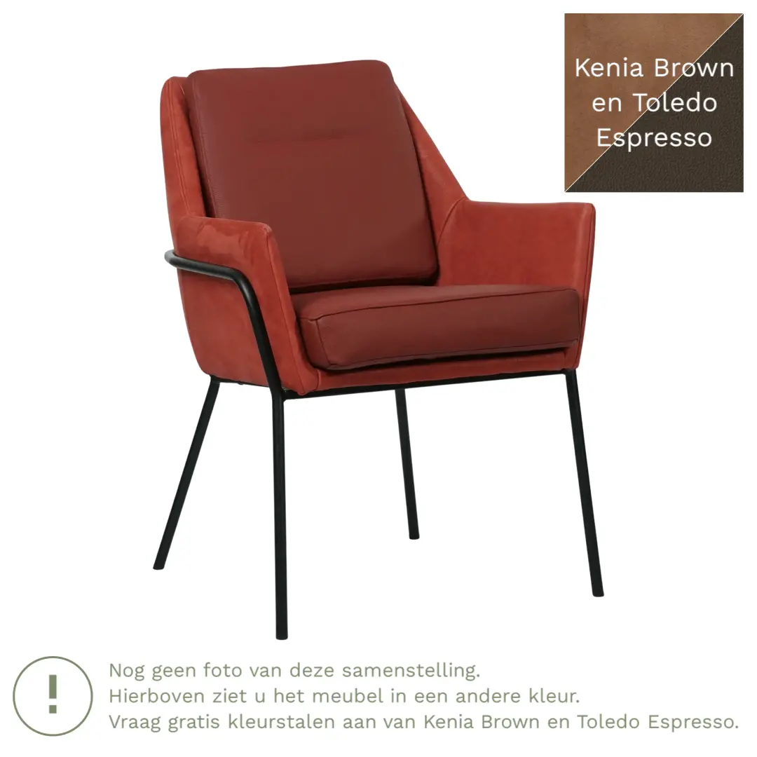 afbeelding van Leren eetkamerstoel Mix Duo - Kenia Brown en Toledo Espresso - Poten staal rond zwart