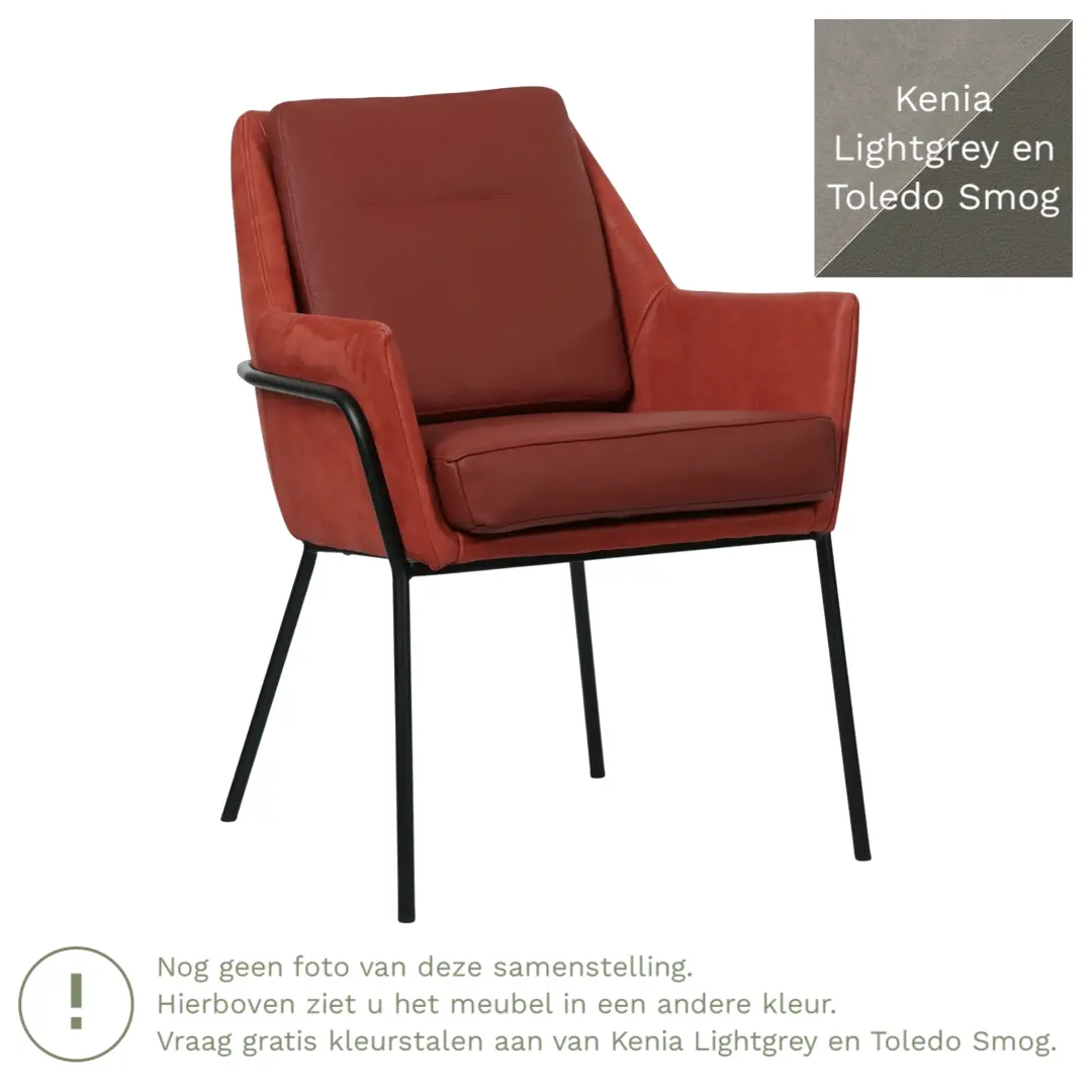afbeelding van Leren eetkamerstoel Mix Duo - Kenia Lightgrey en Toledo Smog - Poten staal rond zwart