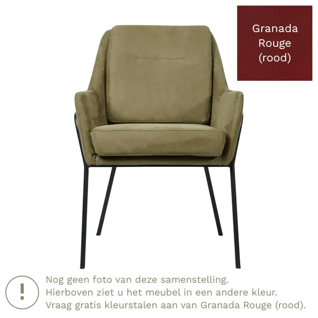 afbeelding van Leren eetkamerstoel Mix - Granada Rouge (rood) - Poten staal rond zwart