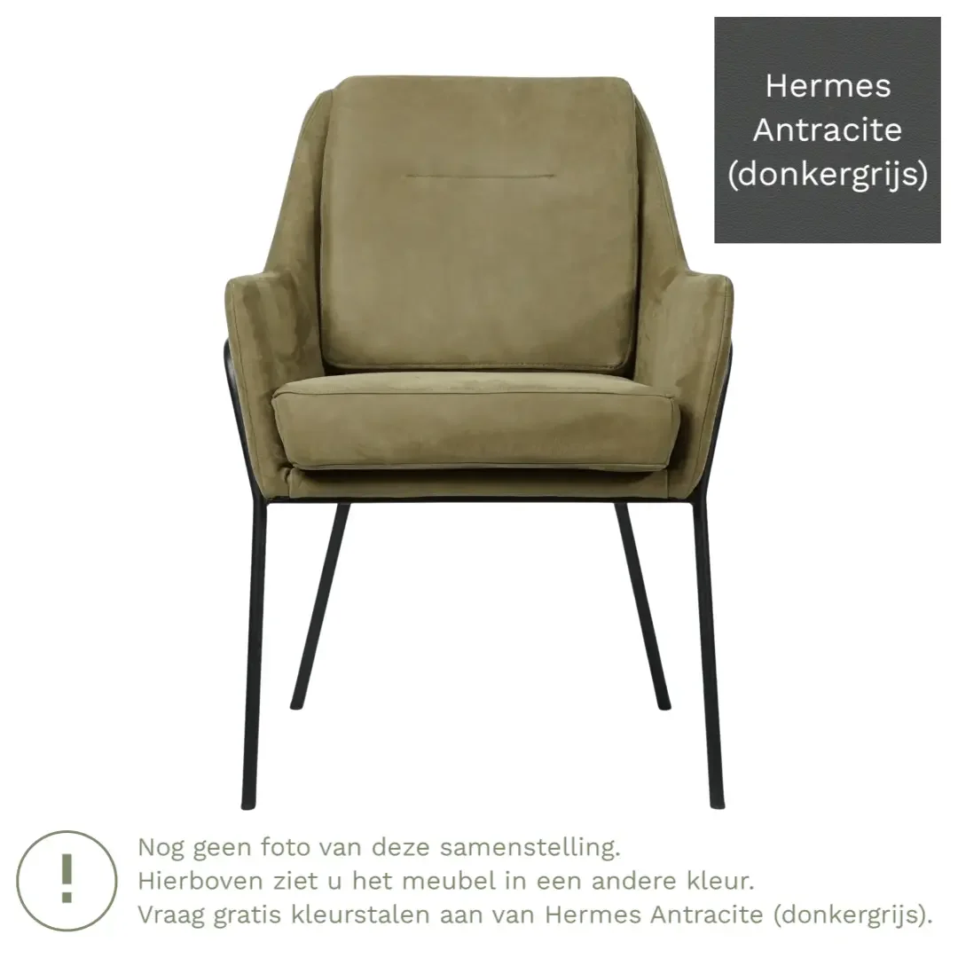 afbeelding van Leren eetkamerstoel Mix - Hermes Antracite (donkergrijs) - Poten staal rond zwart