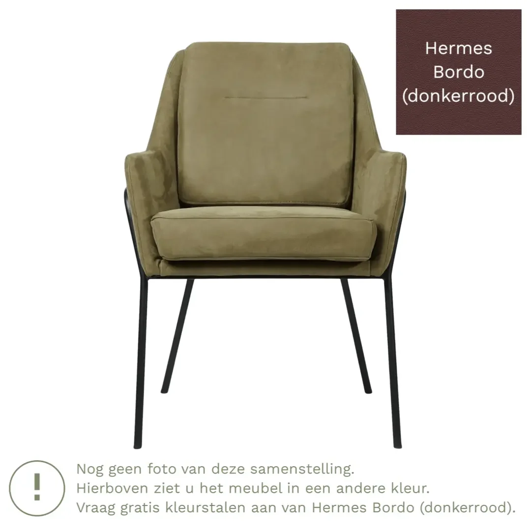 afbeelding van Leren eetkamerstoel Mix - Hermes Bordo (donkerrood) - Poten staal rond zwart