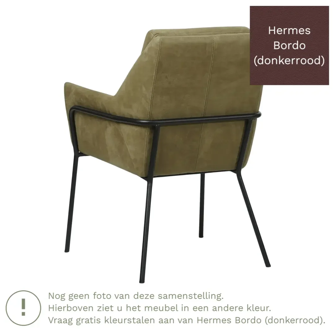 afbeelding van Leren eetkamerstoel Mix - Hermes Bordo (donkerrood) - Poten staal rond zwart