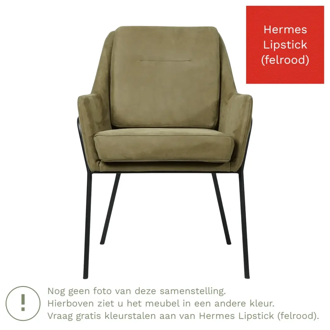 afbeelding van Leren eetkamerstoel Mix - Hermes Lipstick (felrood) - Poten staal rond zwart