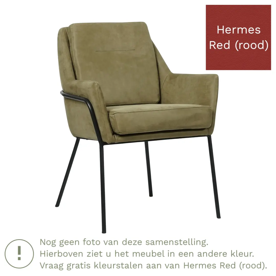 afbeelding van Leren eetkamerstoel Mix - Hermes Red (rood) - Poten staal rond zwart