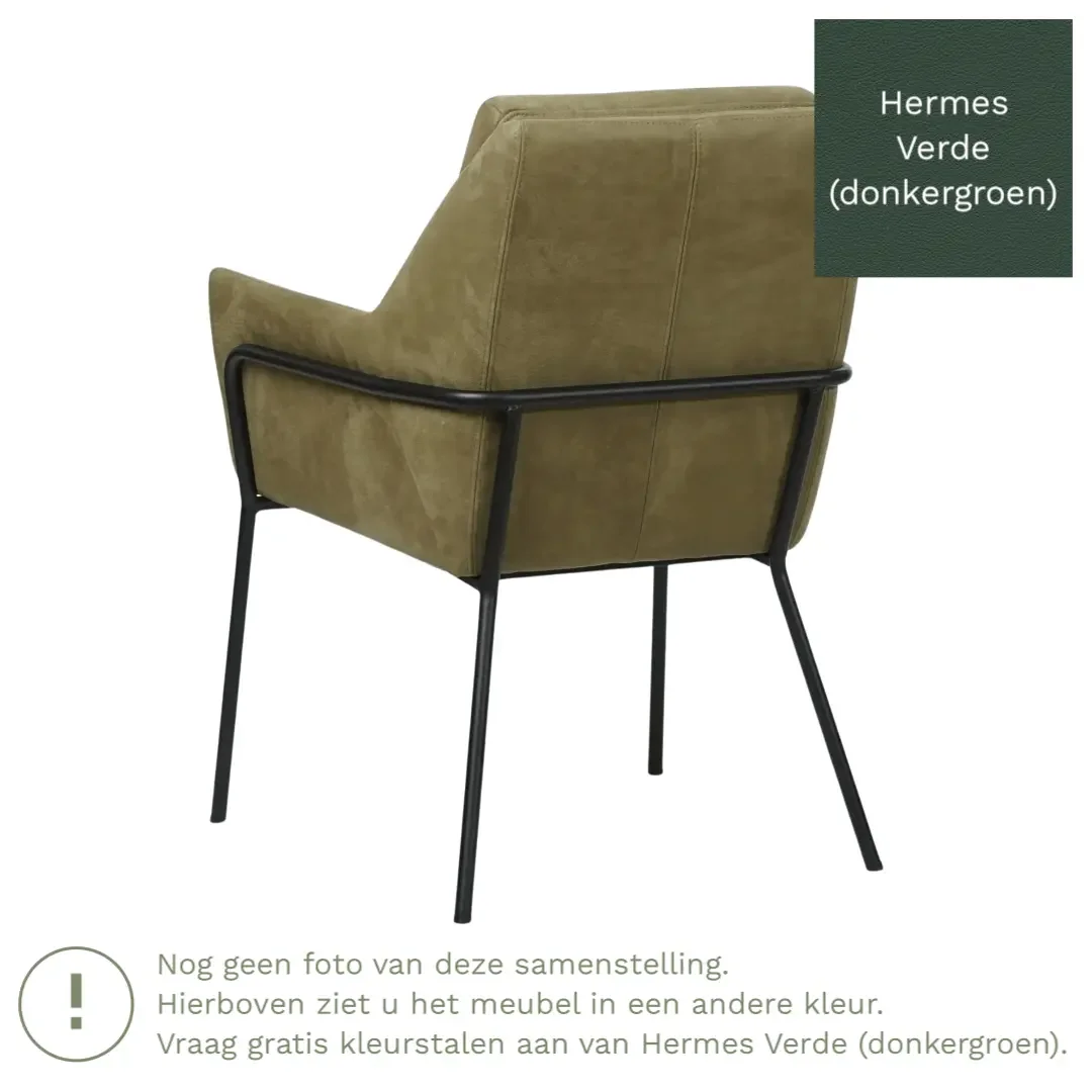 afbeelding van Leren eetkamerstoel Mix - Hermes Verde (donkergroen) - Poten staal rond zwart