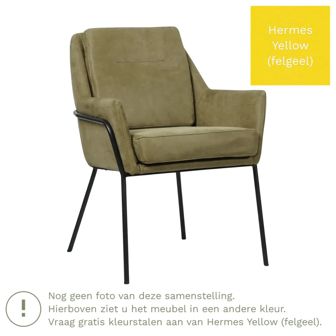 afbeelding van Leren eetkamerstoel Mix - Hermes Yellow (felgeel) - Poten staal rond zwart