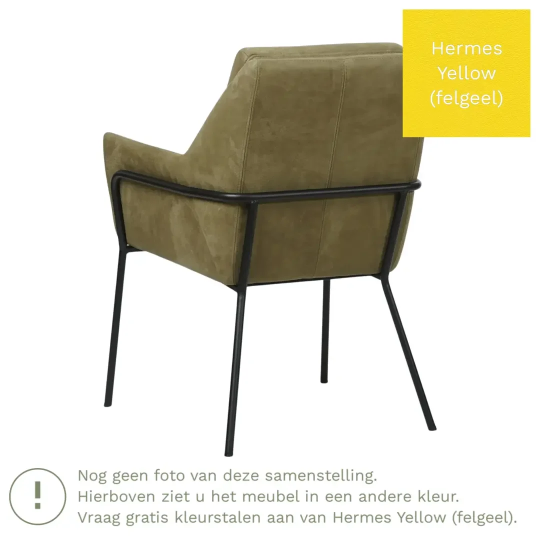 afbeelding van Leren eetkamerstoel Mix - Hermes Yellow (felgeel) - Poten staal rond zwart