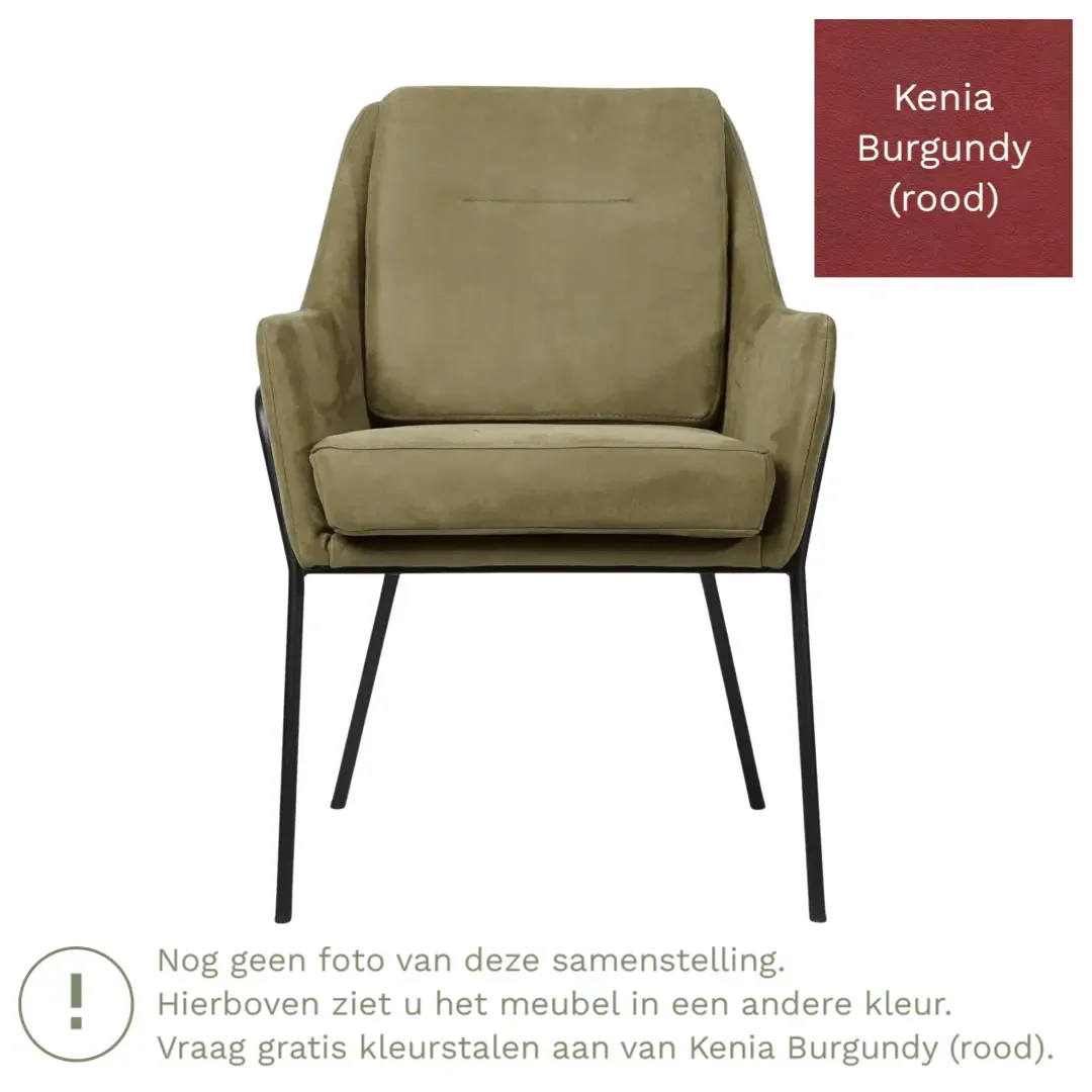 afbeelding van Leren eetkamerstoel Mix - Kenia Burgundy (rood) - Poten staal rond zwart