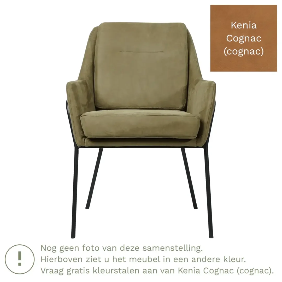 afbeelding van Leren eetkamerstoel Mix - Kenia Cognac (cognac) - Poten staal rond zwart