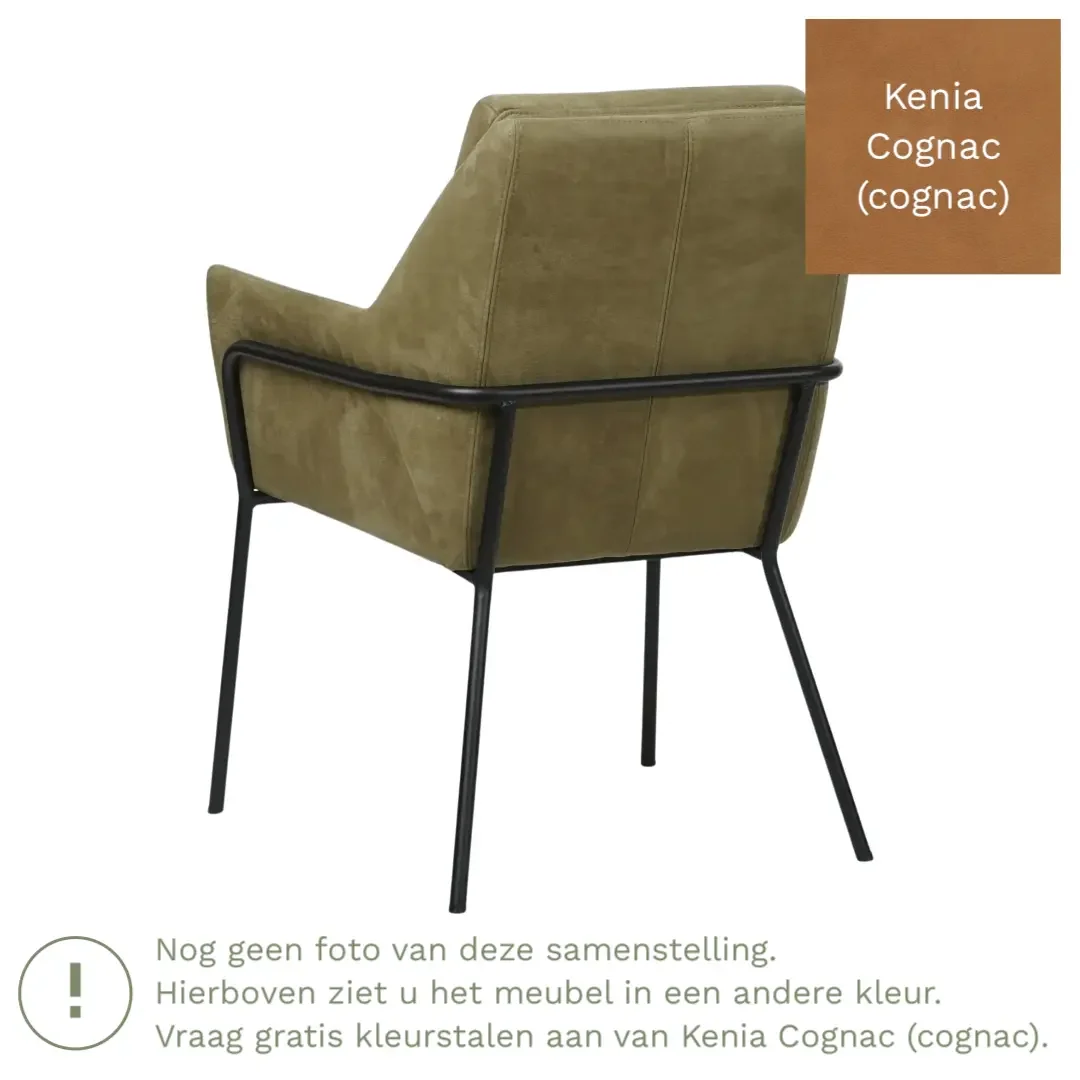 afbeelding van Leren eetkamerstoel Mix - Kenia Cognac (cognac) - Poten staal rond zwart