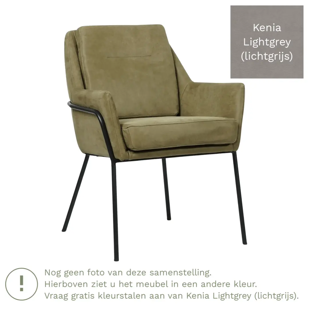 afbeelding van Leren eetkamerstoel Mix - Kenia Lightgrey (lichtgrijs) - Poten staal rond zwart