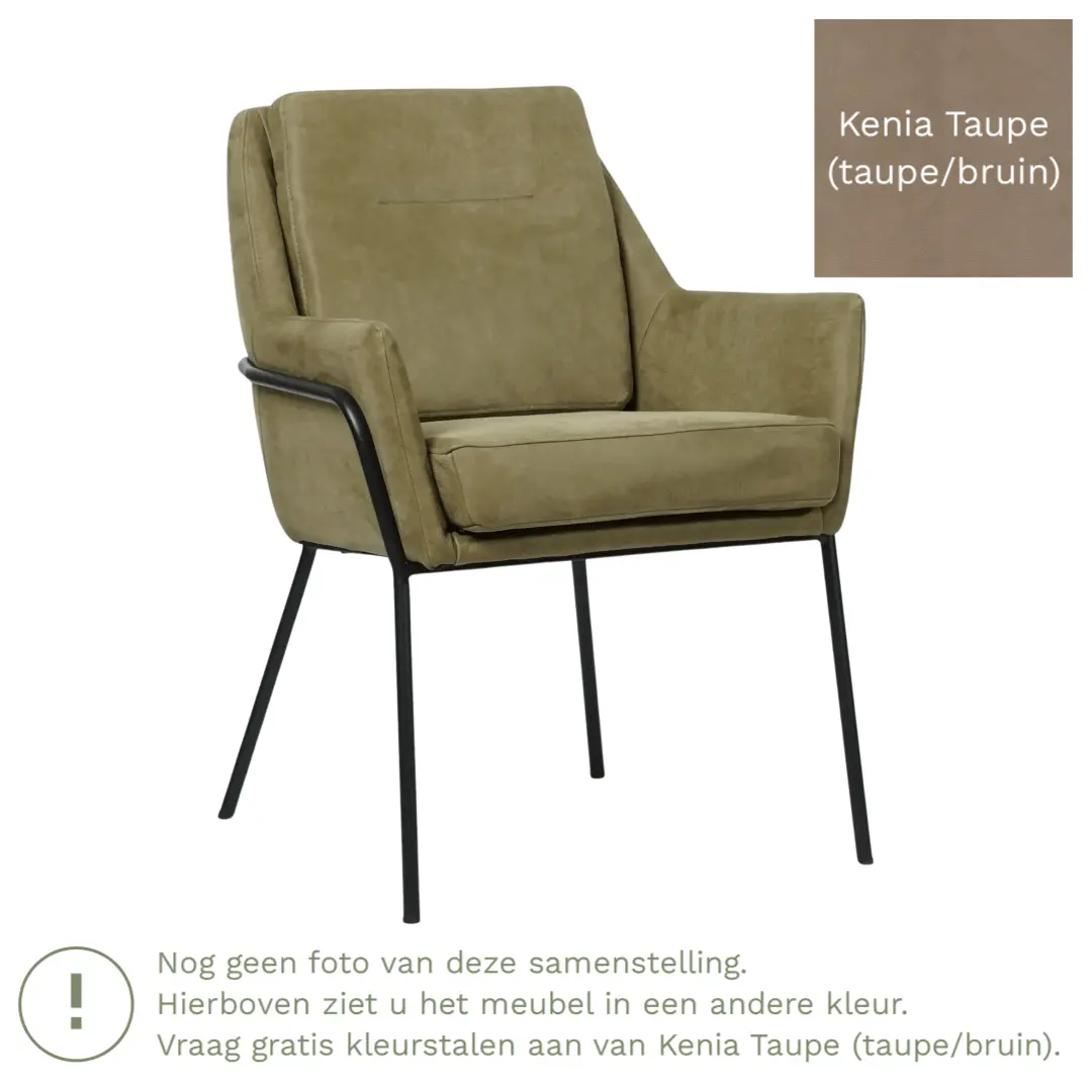 afbeelding van Leren eetkamerstoel Mix - Kenia Taupe (taupe/bruin) - Poten staal rond zwart