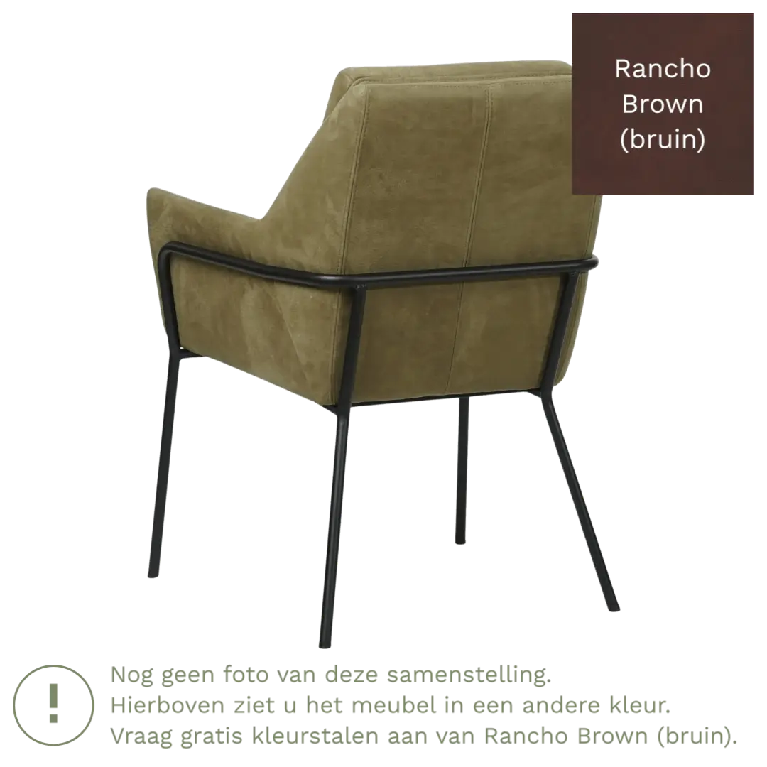 afbeelding van Leren eetkamerstoel Mix - Rancho Brown (bruin) - Poten staal rond zwart