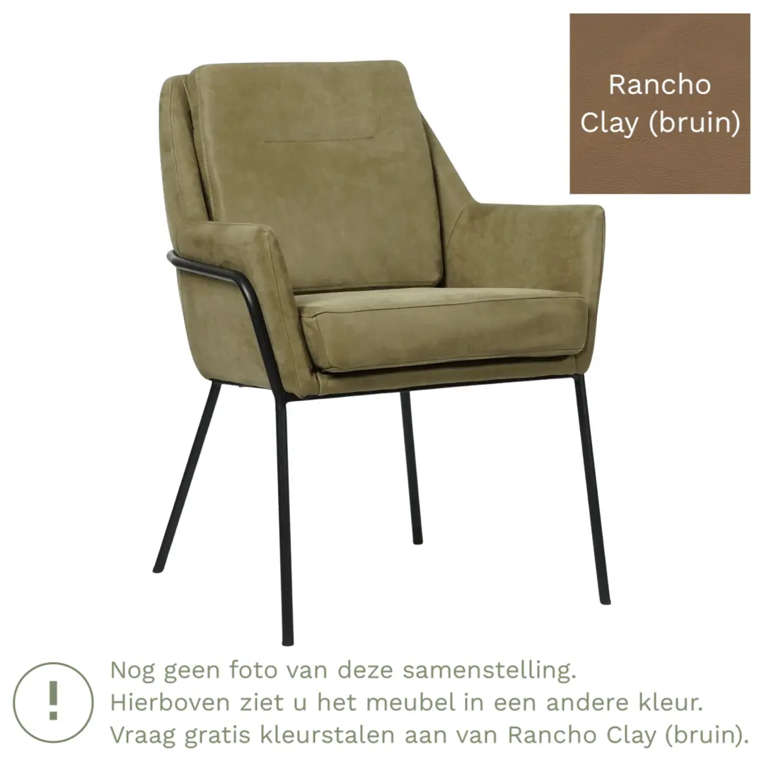 afbeelding van Leren eetkamerstoel Mix - Rancho Clay (bruin) - Poten staal rond zwart