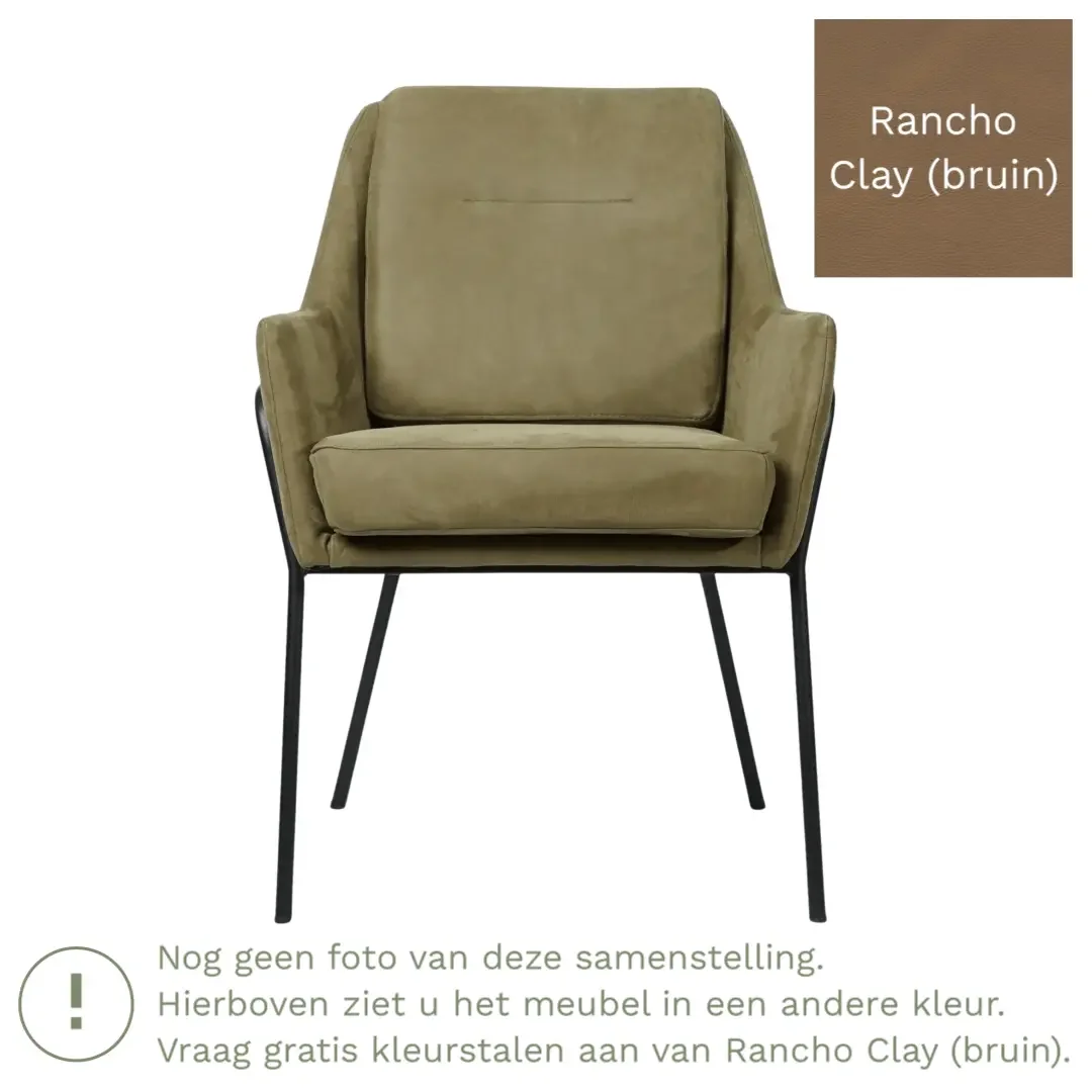 afbeelding van Leren eetkamerstoel Mix - Rancho Clay (bruin) - Poten staal rond zwart