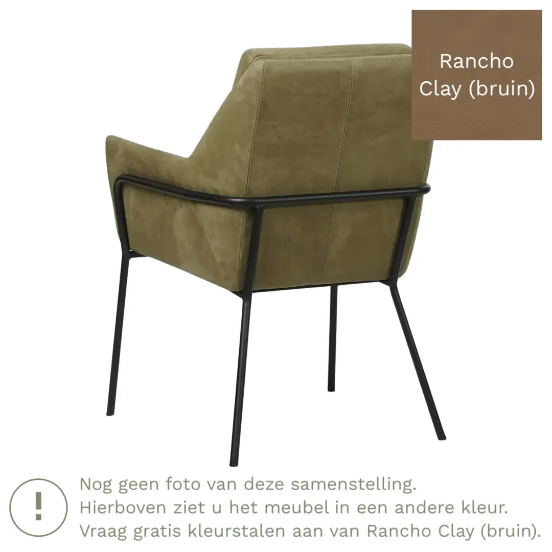 afbeelding van Leren eetkamerstoel Mix - Rancho Clay (bruin) - Poten staal rond zwart