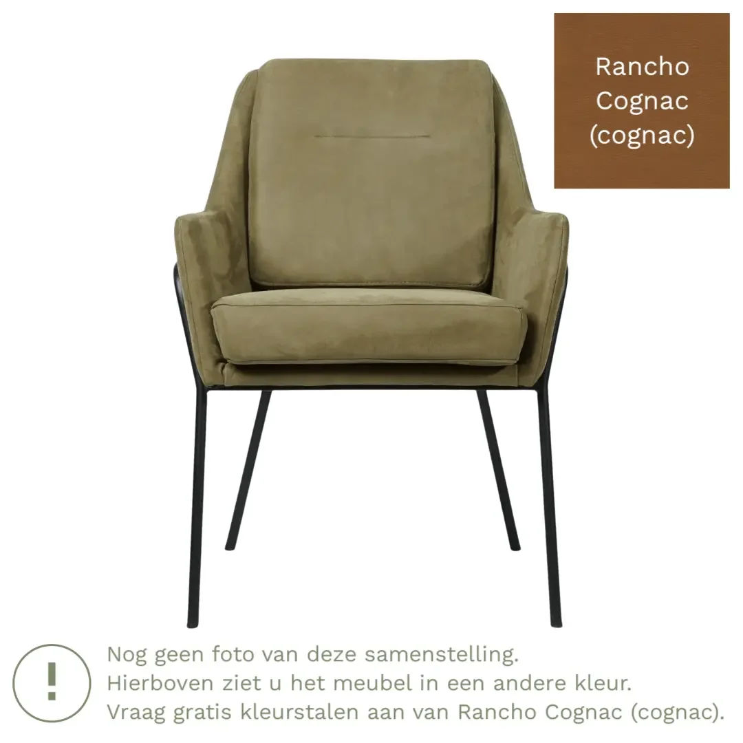 afbeelding van Leren eetkamerstoel Mix - Rancho Cognac (cognac) - Poten staal rond zwart