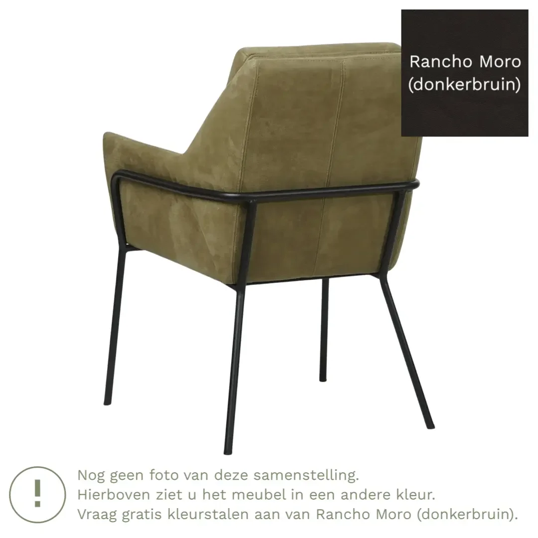 afbeelding van Leren eetkamerstoel Mix - Rancho Moro (donkerbruin) - Poten staal rond zwart