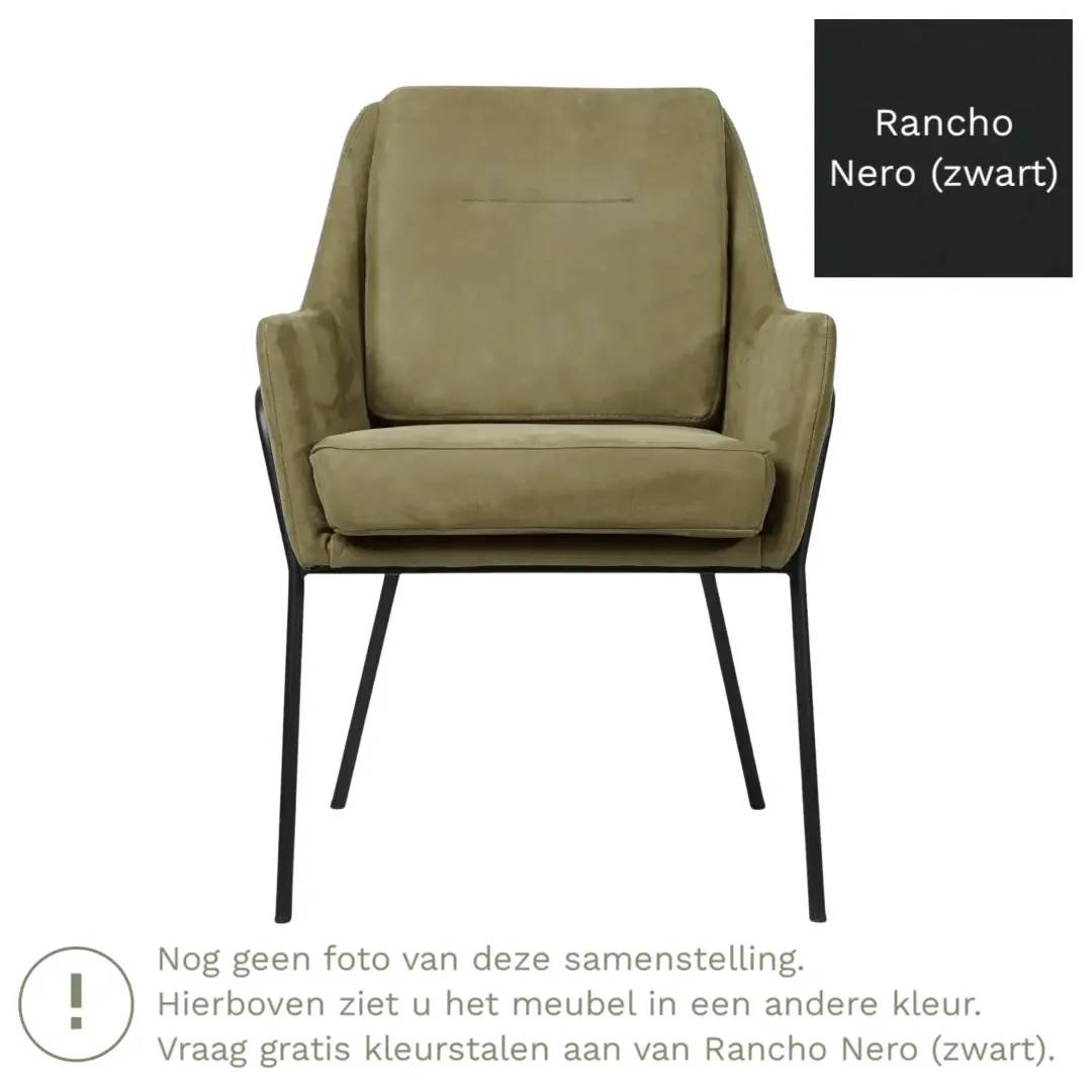 afbeelding van Leren eetkamerstoel Mix - Rancho Nero (zwart) - Poten staal rond zwart