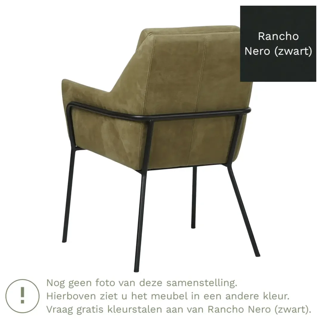 afbeelding van Leren eetkamerstoel Mix - Rancho Nero (zwart) - Poten staal rond zwart