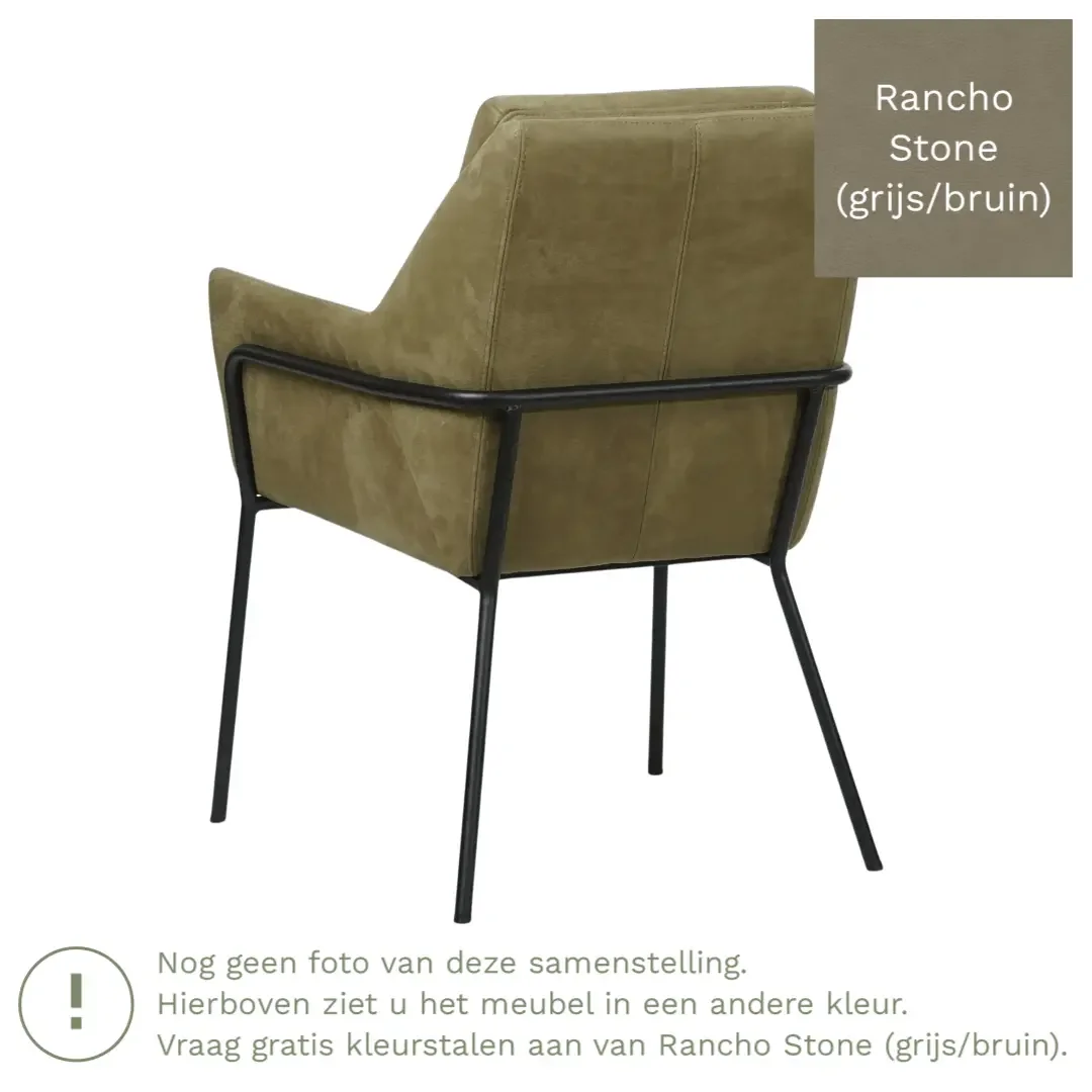 afbeelding van Leren eetkamerstoel Mix - Rancho Stone (grijs/bruin) - Poten staal rond zwart