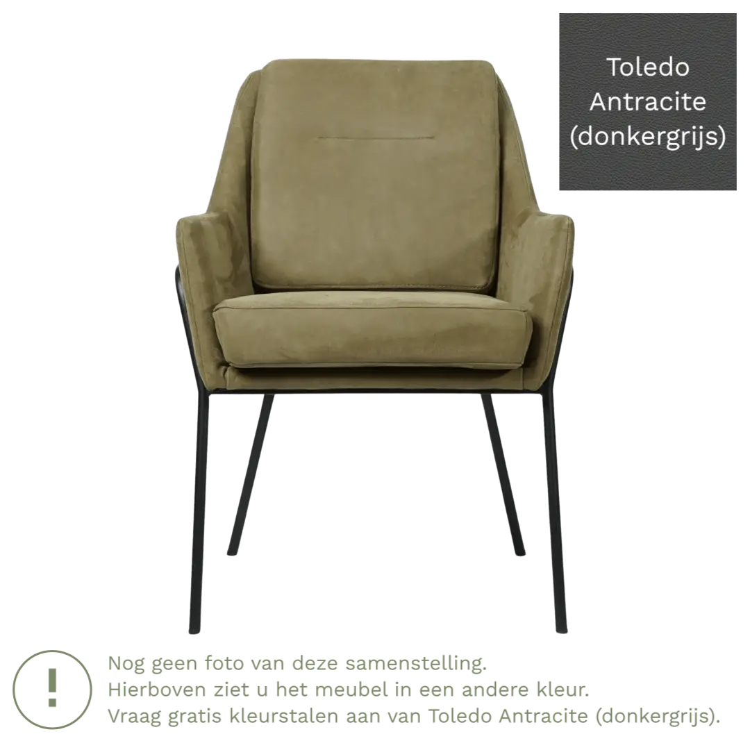 afbeelding van Leren eetkamerstoel Mix - Toledo Antracite (donkergrijs) - Poten staal rond zwart