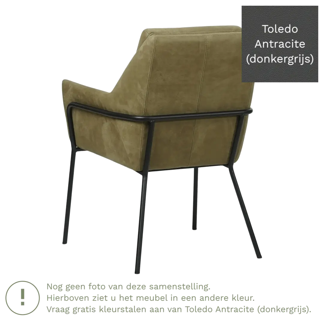 afbeelding van Leren eetkamerstoel Mix - Toledo Antracite (donkergrijs) - Poten staal rond zwart