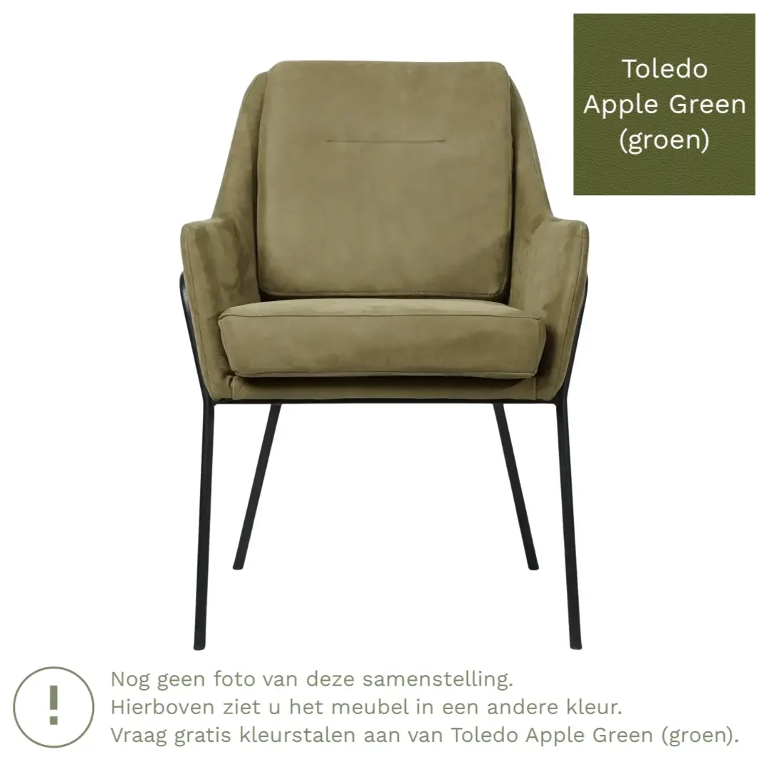 afbeelding van Leren eetkamerstoel Mix - Toledo Apple Green (groen) - Poten staal rond zwart