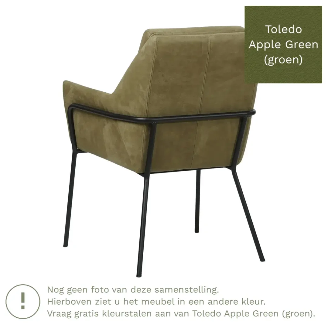 afbeelding van Leren eetkamerstoel Mix - Toledo Apple Green (groen) - Poten staal rond zwart