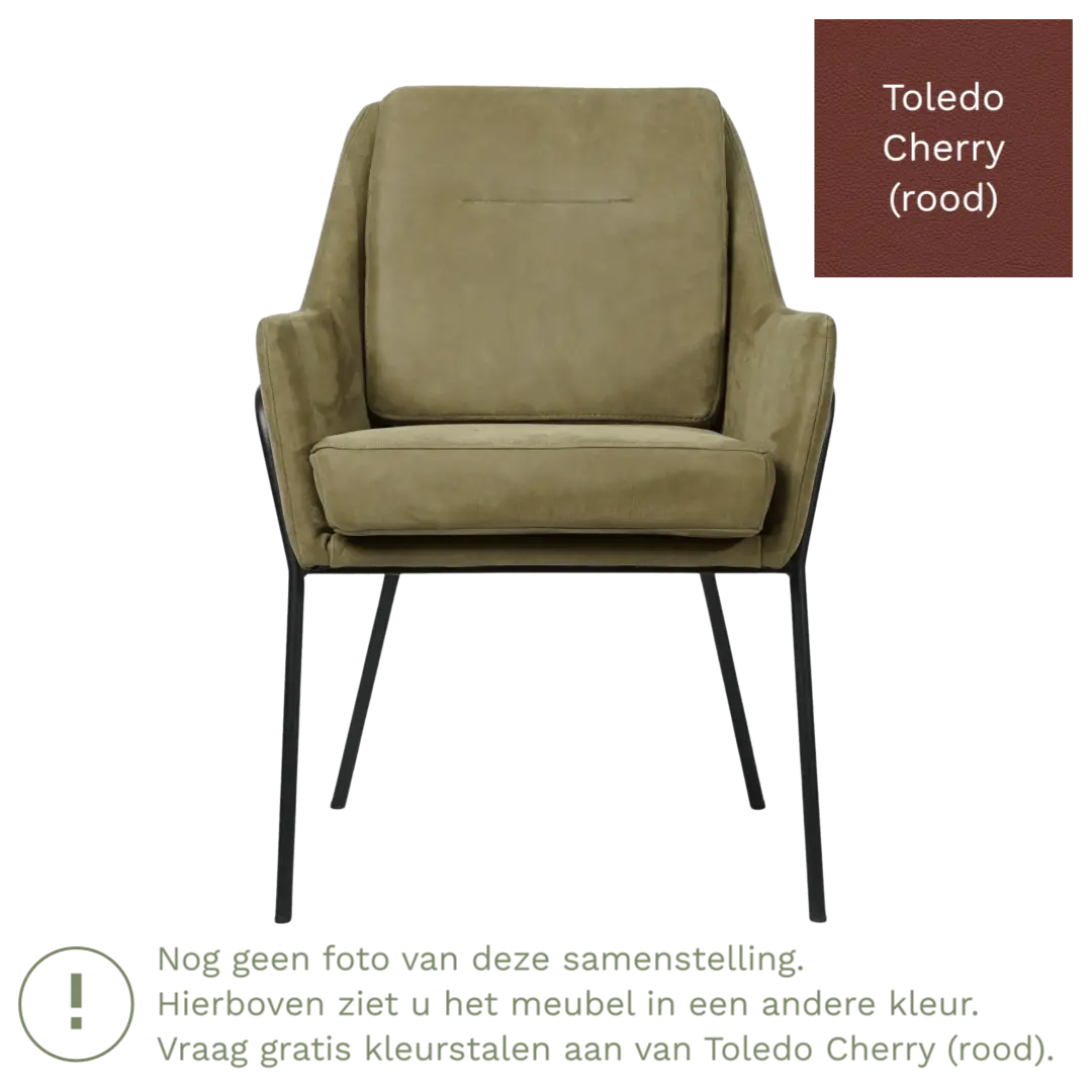 afbeelding van Leren eetkamerstoel Mix - Toledo Cherry (rood) - Poten staal rond zwart