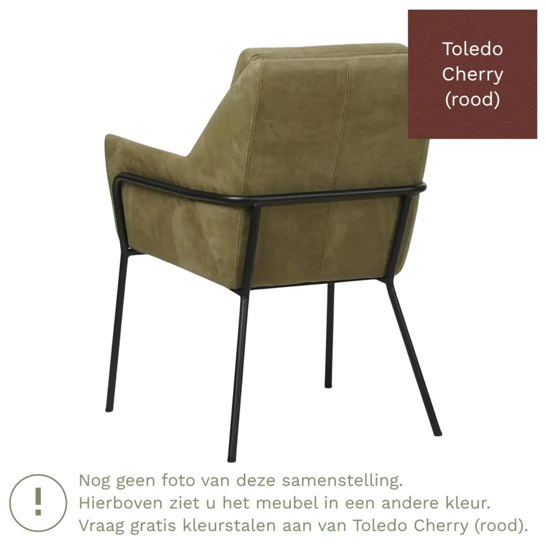 afbeelding van Leren eetkamerstoel Mix - Toledo Cherry (rood) - Poten staal rond zwart