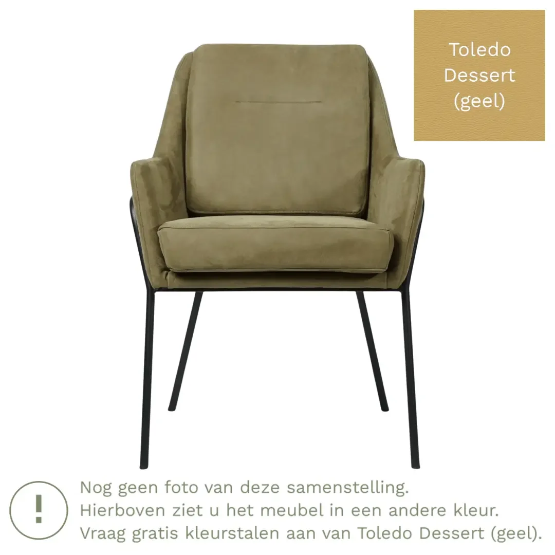 afbeelding van Leren eetkamerstoel Mix - Toledo Dessert (geel) - Poten staal rond zwart