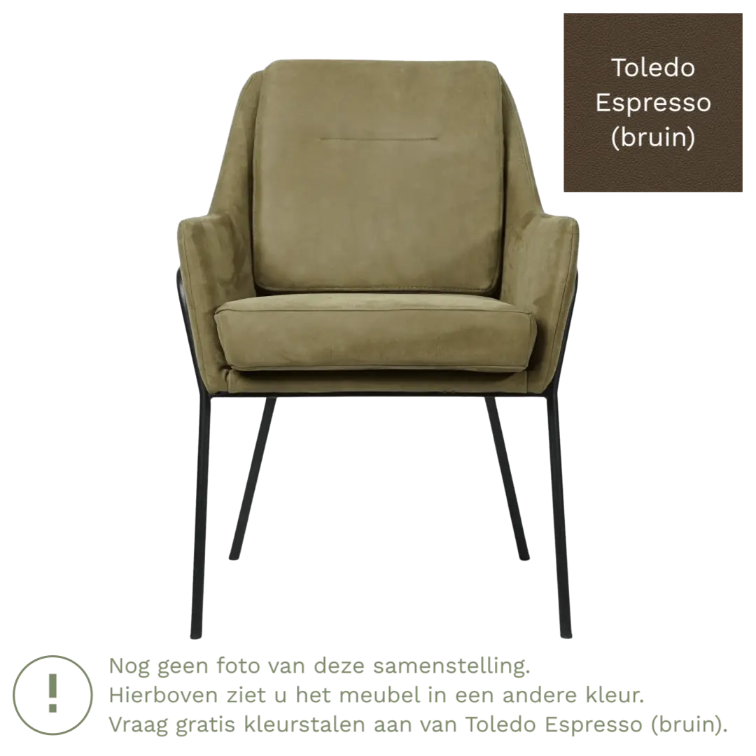 afbeelding van Leren eetkamerstoel Mix - Toledo Espresso (bruin) - Poten staal rond zwart