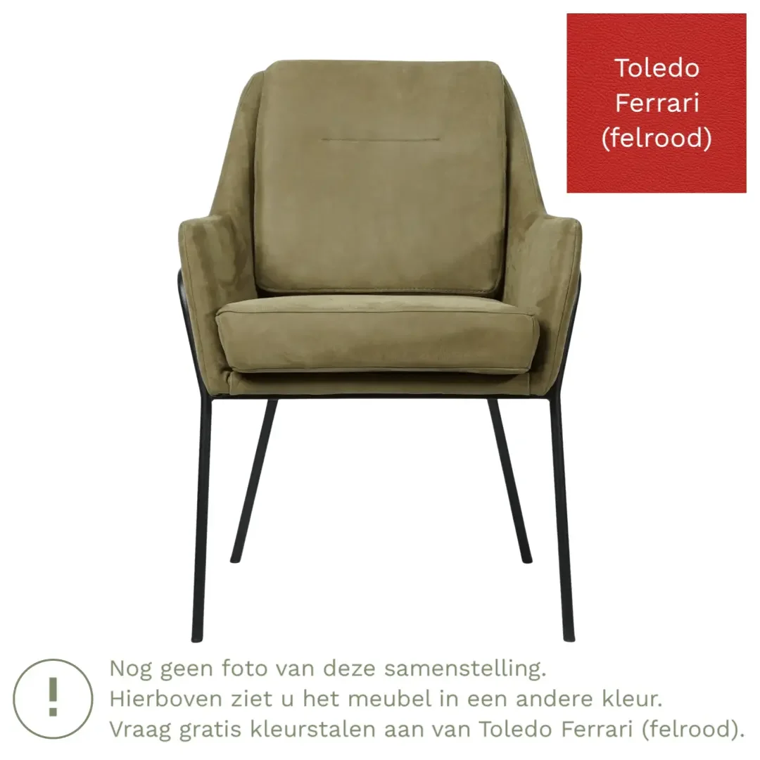 afbeelding van Leren eetkamerstoel Mix - Toledo Ferrari (felrood) - Poten staal rond zwart