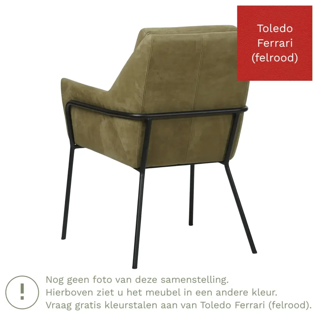 afbeelding van Leren eetkamerstoel Mix - Toledo Ferrari (felrood) - Poten staal rond zwart