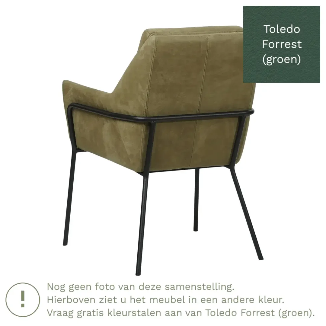 afbeelding van Leren eetkamerstoel Mix - Toledo Forrest (groen) - Poten staal rond zwart