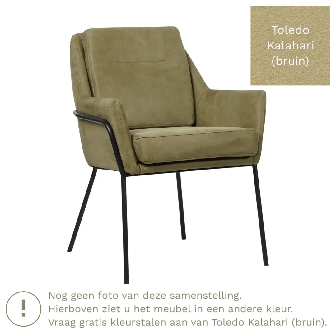afbeelding van Leren eetkamerstoel Mix - Toledo Kalahari (bruin) - Poten staal rond zwart