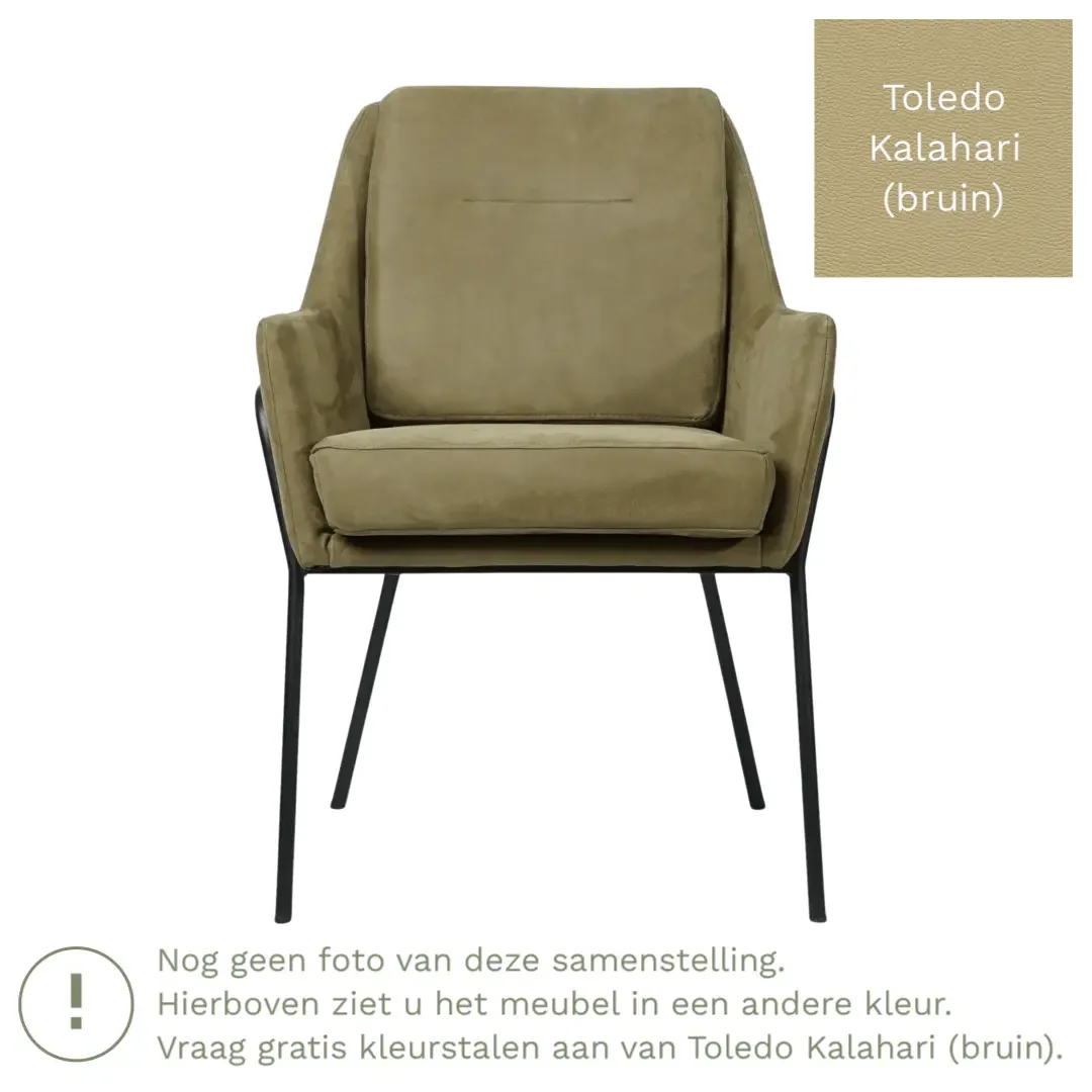 afbeelding van Leren eetkamerstoel Mix - Toledo Kalahari (bruin) - Poten staal rond zwart