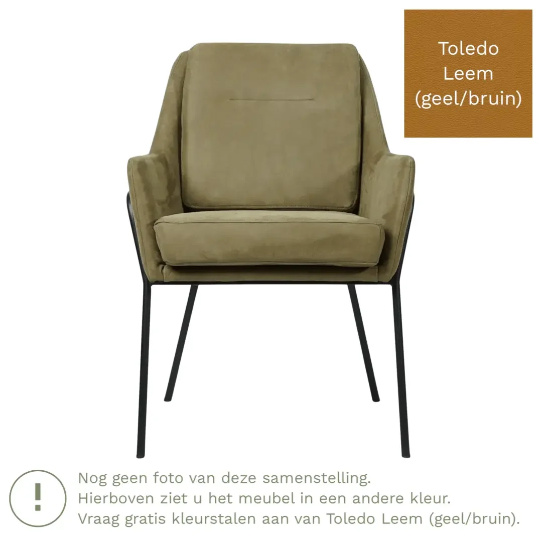 afbeelding van Leren eetkamerstoel Mix - Toledo Leem (geel/bruin) - Poten staal rond zwart