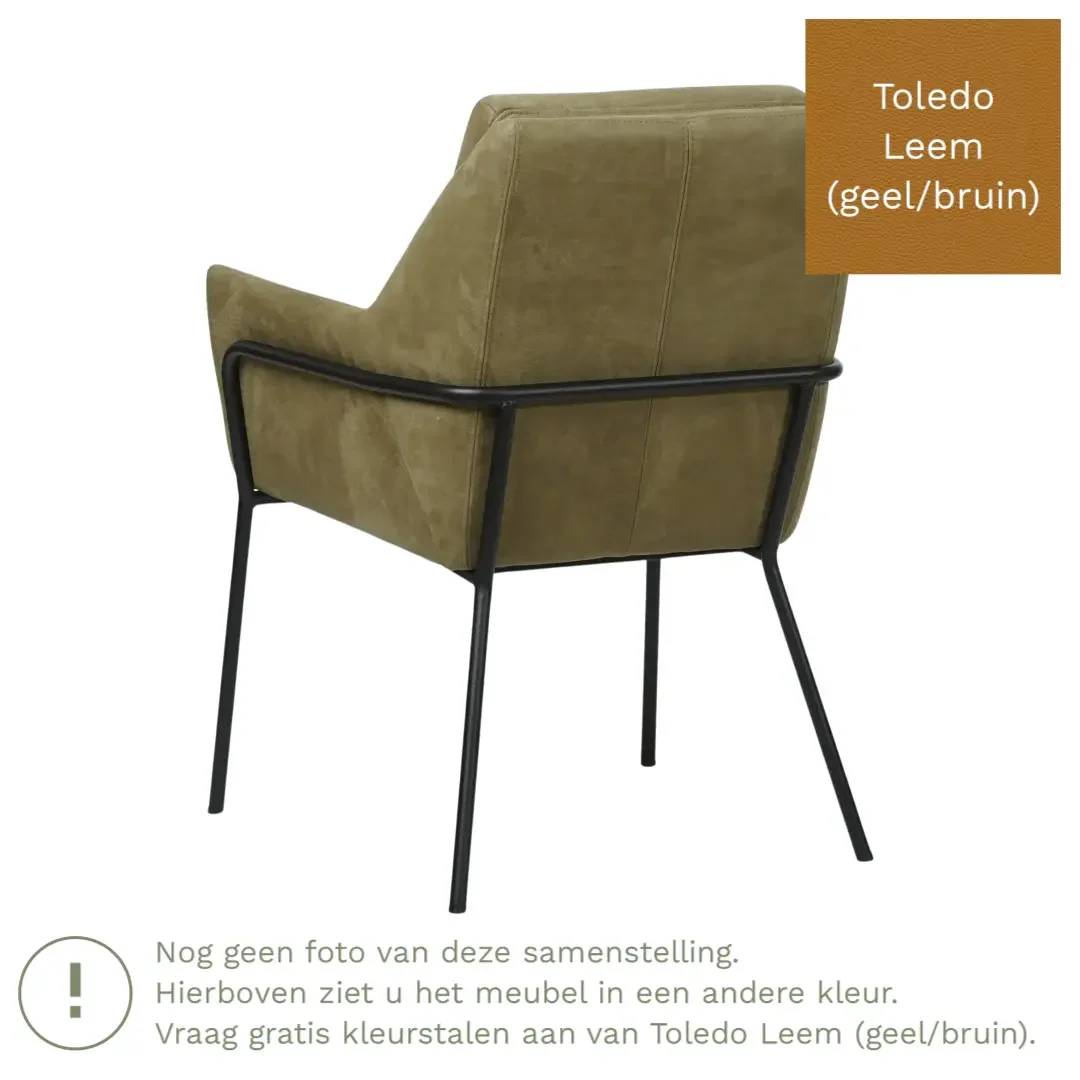 afbeelding van Leren eetkamerstoel Mix - Toledo Leem (geel/bruin) - Poten staal rond zwart