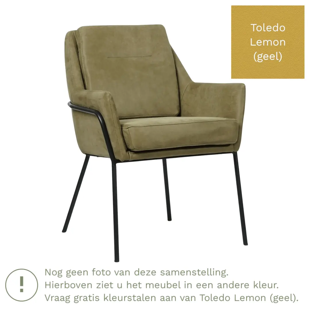 afbeelding van Leren eetkamerstoel Mix - Toledo Lemon (geel) - Poten staal rond zwart