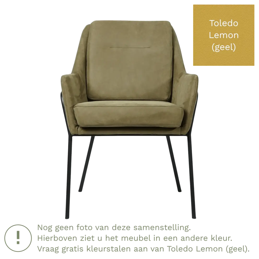 afbeelding van Leren eetkamerstoel Mix - Toledo Lemon (geel) - Poten staal rond zwart