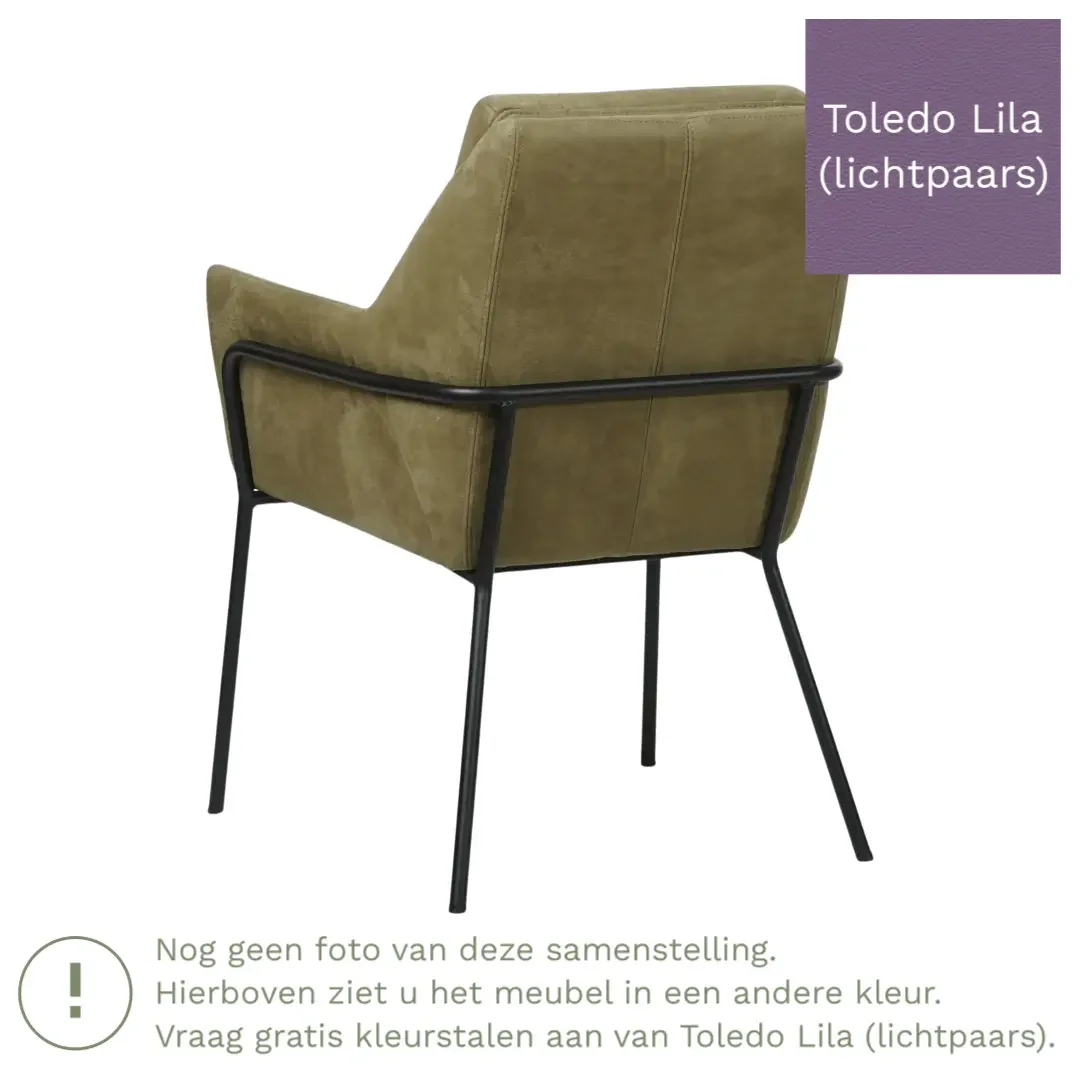 afbeelding van Leren eetkamerstoel Mix - Toledo Lila (lichtpaars) - Poten staal rond zwart