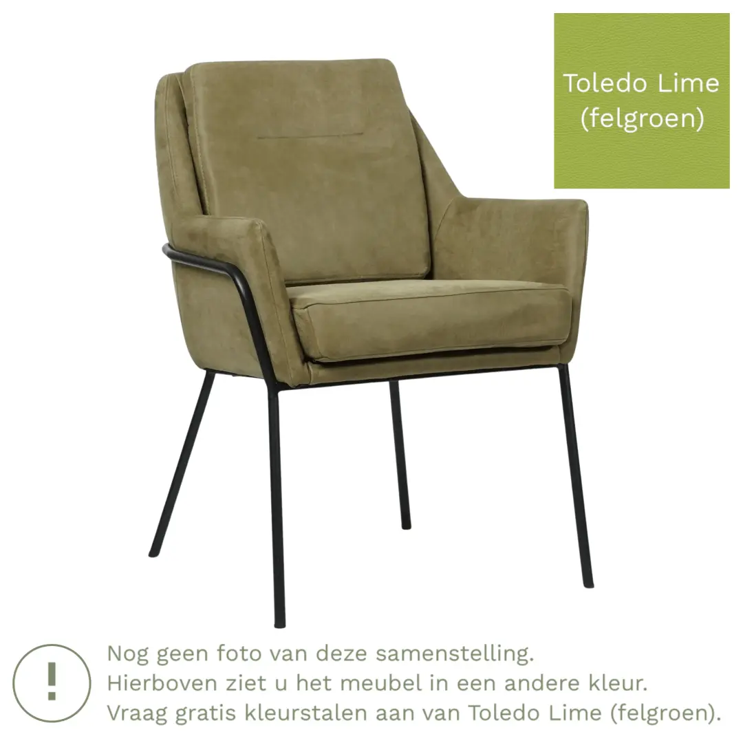 afbeelding van Leren eetkamerstoel Mix - Toledo Lime (felgroen) - Poten staal rond zwart
