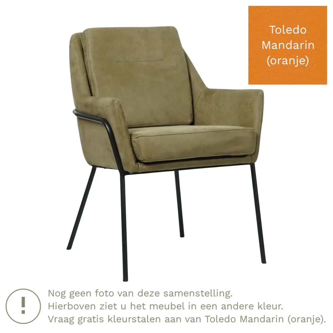 afbeelding van Leren eetkamerstoel Mix - Toledo Mandarin (oranje) - Poten staal rond zwart