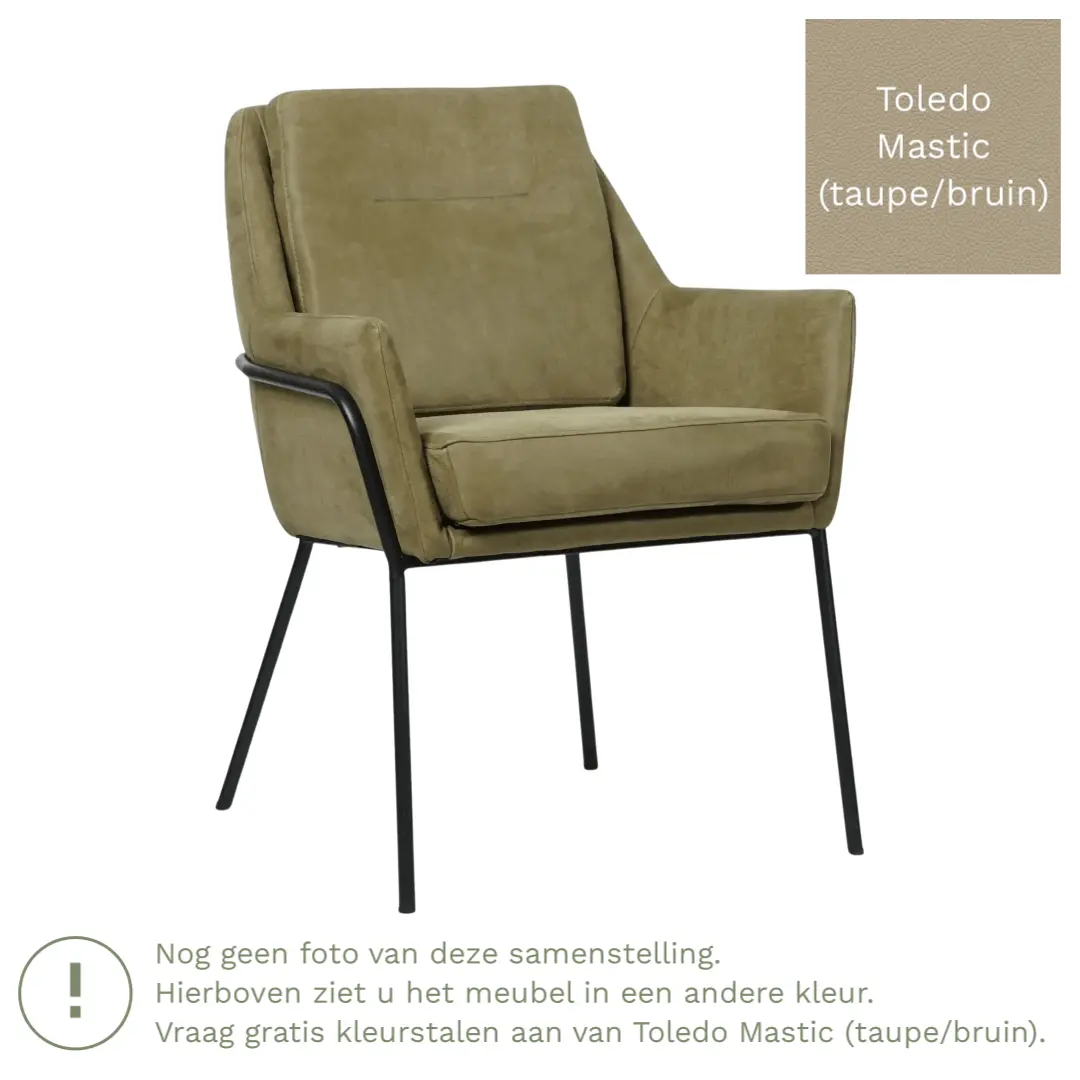 afbeelding van Leren eetkamerstoel Mix - Toledo Mastic (taupe/bruin) - Poten staal rond zwart