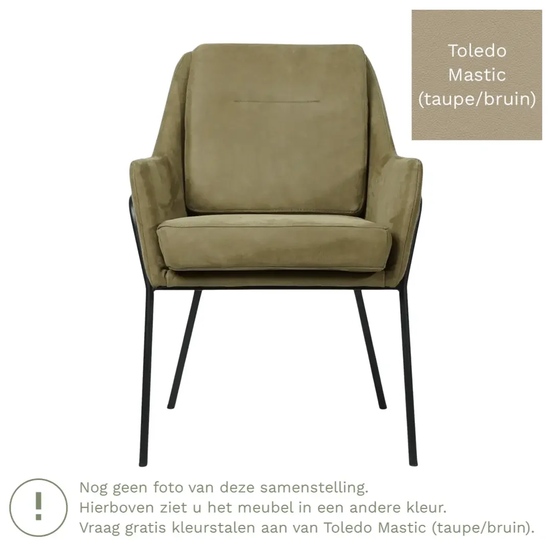 afbeelding van Leren eetkamerstoel Mix - Toledo Mastic (taupe/bruin) - Poten staal rond zwart