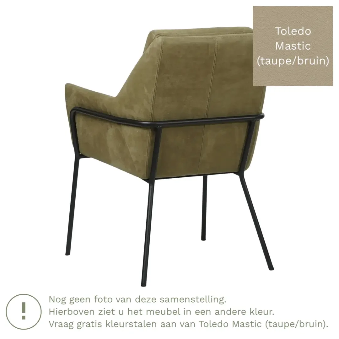 afbeelding van Leren eetkamerstoel Mix - Toledo Mastic (taupe/bruin) - Poten staal rond zwart