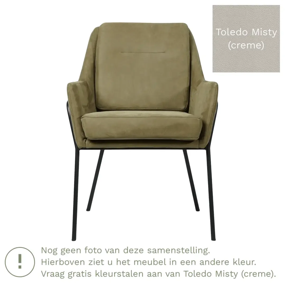 afbeelding van Leren eetkamerstoel Mix - Toledo Misty (crème) - Poten staal rond zwart