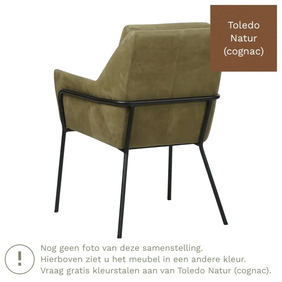 afbeelding van Leren eetkamerstoel Mix - Toledo Natur (cognac) - Poten staal rond zwart